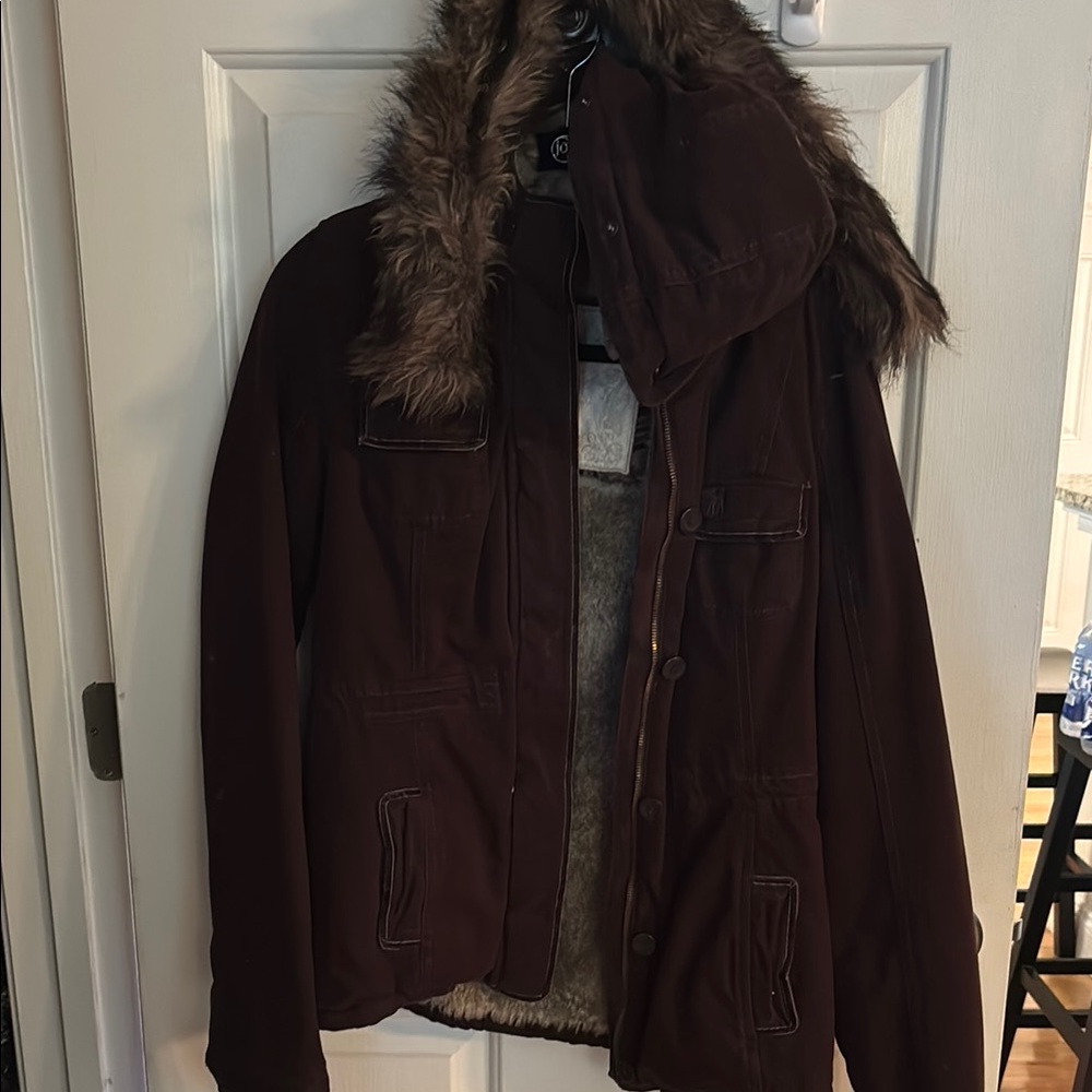 Abercrombie & Fitch Brown Jacket with Faux Fur Trim